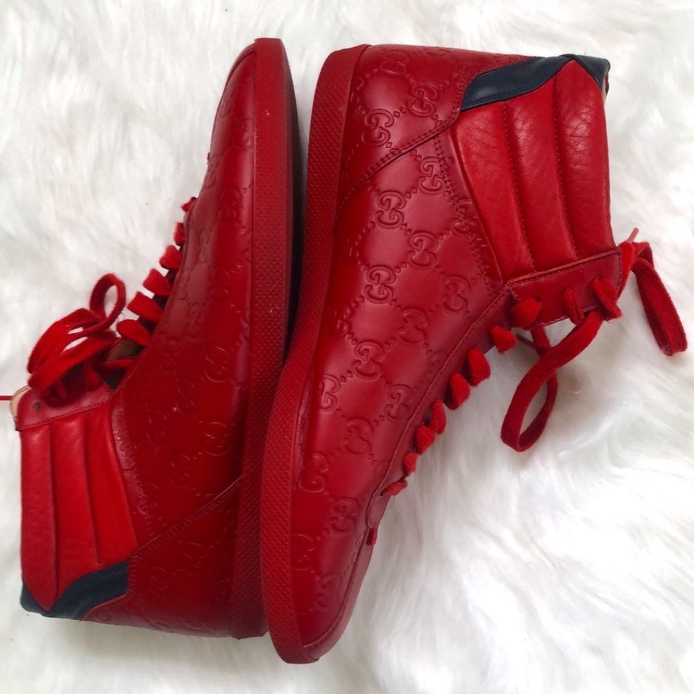 Gucci Men's Red High Top Sneakers Size 8.5 - Picture 8 of 14